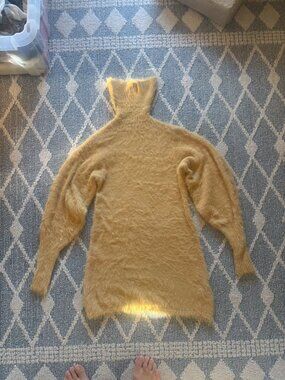 Free People Fuzzy Turtleneck Sweater Womens Small Beige Oversized Alpaca Knit Bo